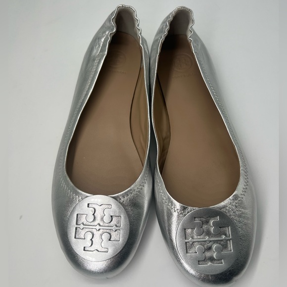 Tory Burch Shoes - Tory Burch Flats leather sole silver flats size 9